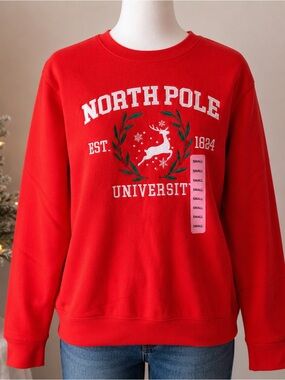 State of Mine North Pole University Christmas Sweatshirt Small NWT Red